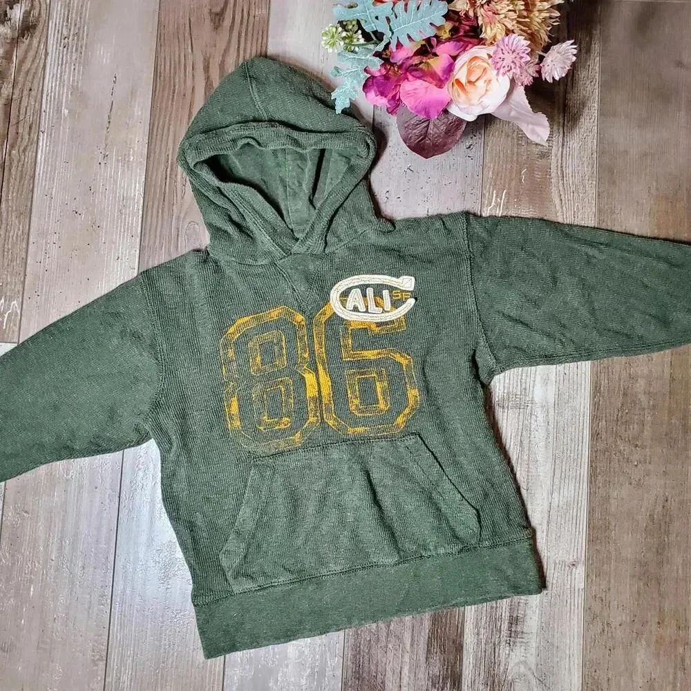 GapKids Size Small (6-7) Green Boys Hooded Pullover Top Cali 86 100% Cotton